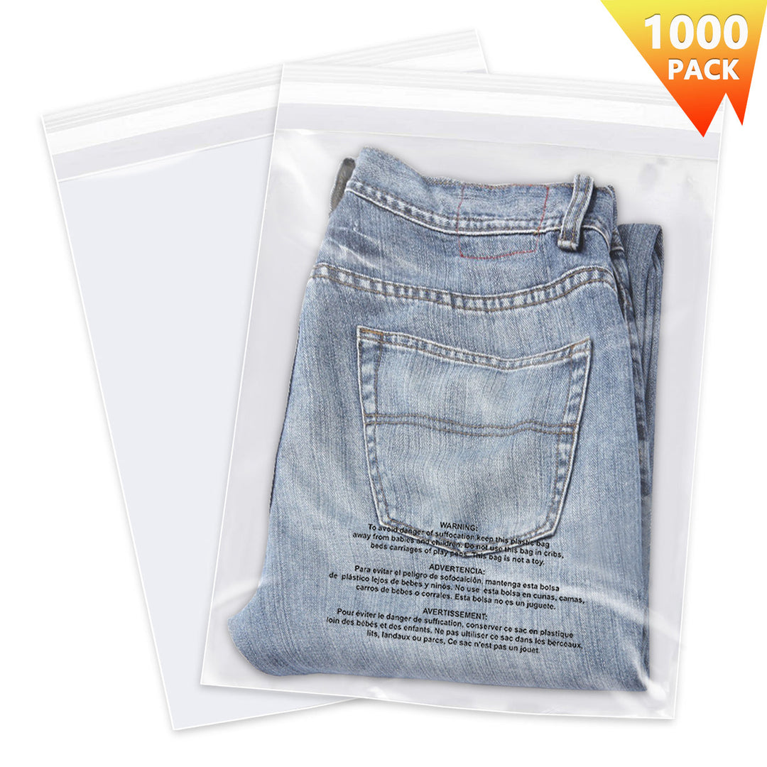 10" x 13" Clear Medium Poly Bags with Suffocation Warning