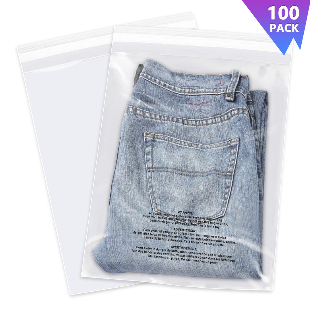 10" x 13" Clear Medium Poly Bags with Suffocation Warning