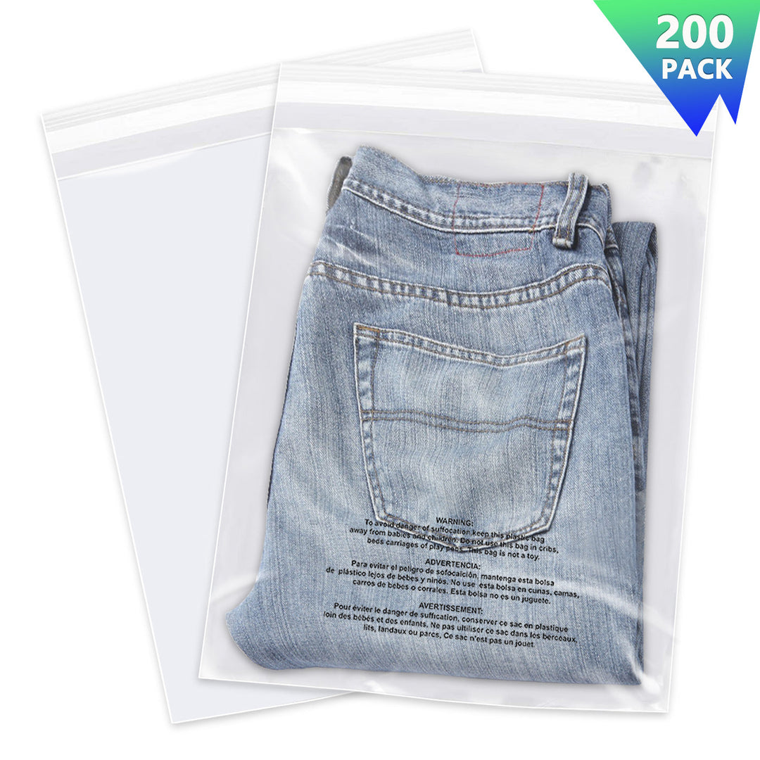 10" x 13" Clear Medium Poly Bags with Suffocation Warning