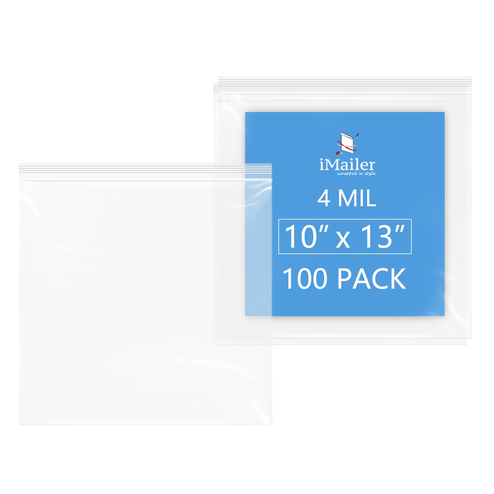 4 Mil 10" x 13" Zip Poly Bags 100 Pack Heavy-Duty Reusable