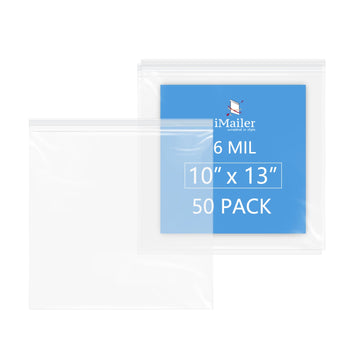 6 Mil 10" x 13" Thick Zip Bags 50 Pack Durable Reusable
