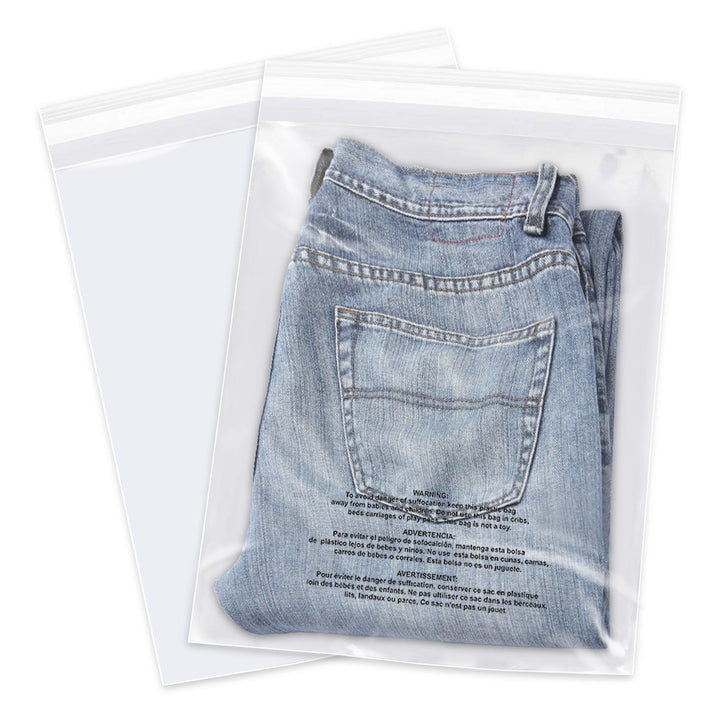 10" x 13" Clear Medium Poly Bags with Suffocation Warning