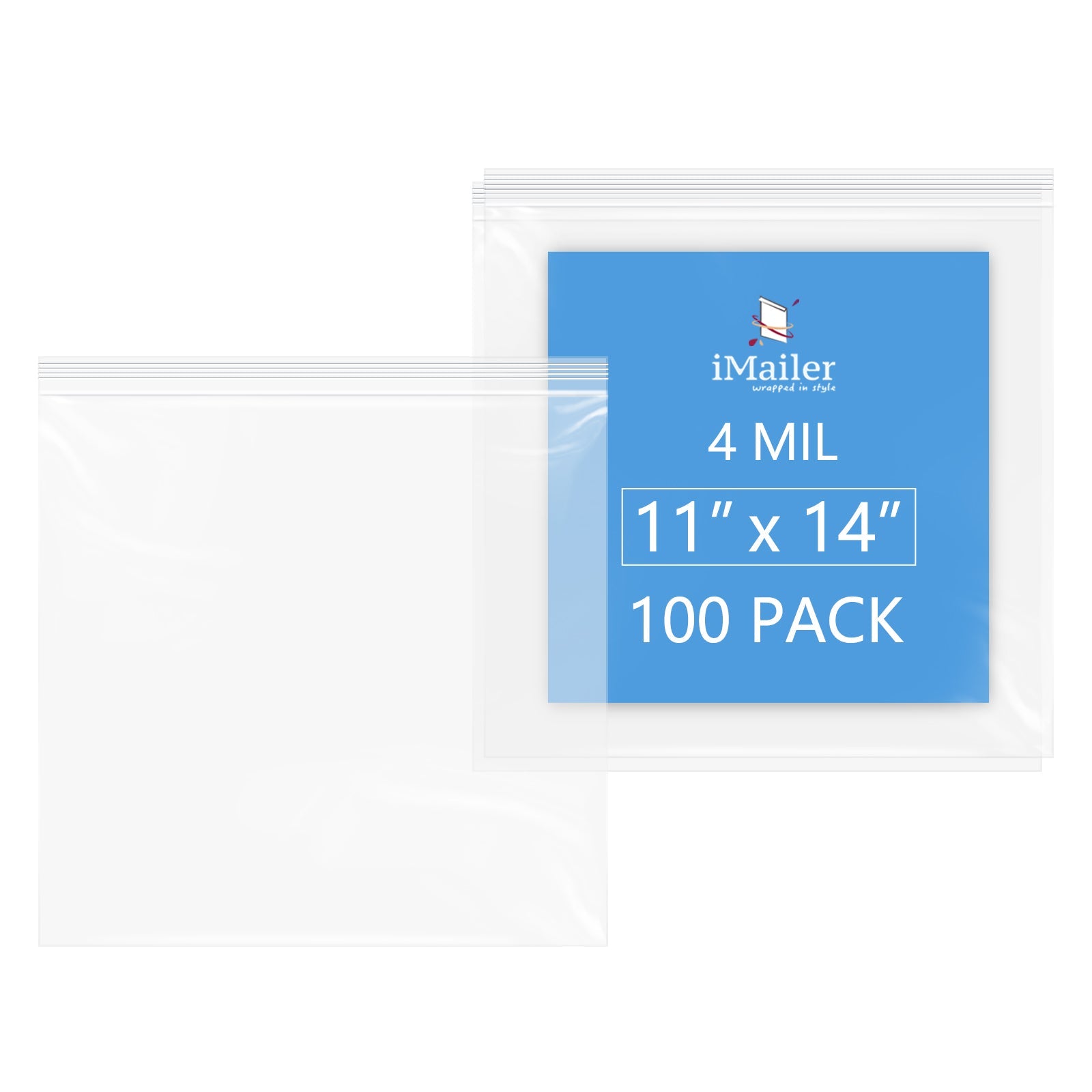 4 Mil 11" x 14" Zip Poly Bags 100 Pack Heavy-Duty Reusable