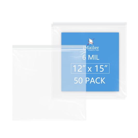 6 Mil 12" x 15" Zip Bags 50 Pack Heavy-Duty Reusable