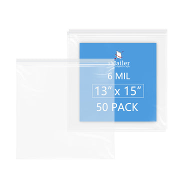 6 Mil Heavy Duty Resealable Zip Bags 13" x 15" 50 Pack
