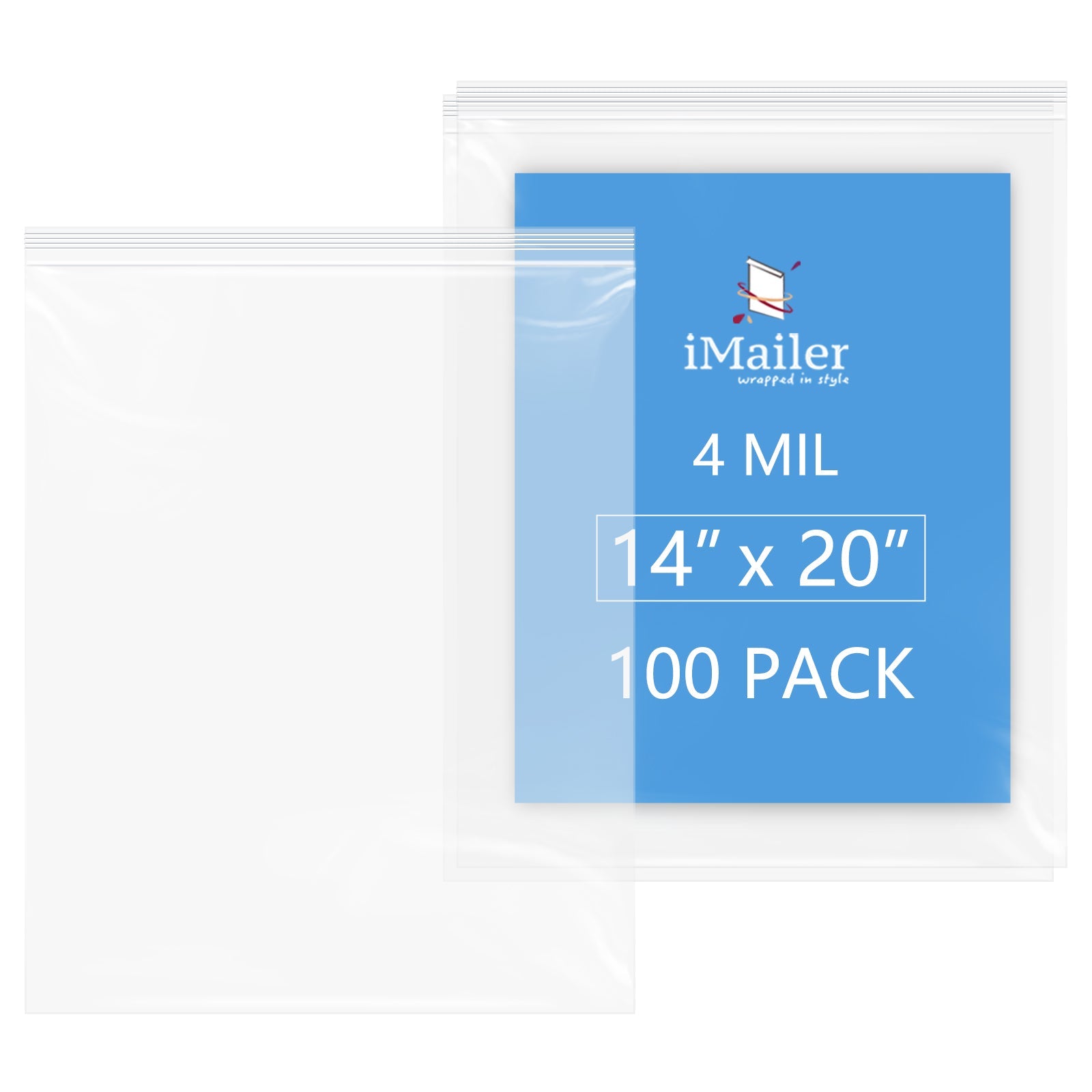 4 Mil 14" x 20" Large Clear Zip Bags 100 Pack Durable Reusable