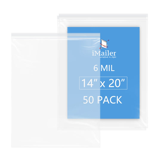 6 Mil Heavy Duty Reclosable Zip Bags 14" x 20" 50 Pack