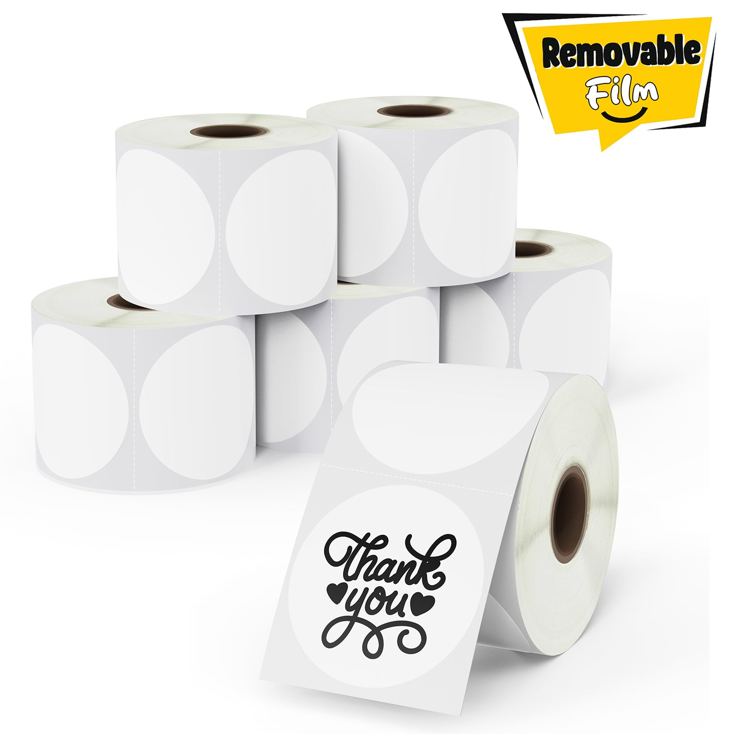 2" White Round Removable Film Labels