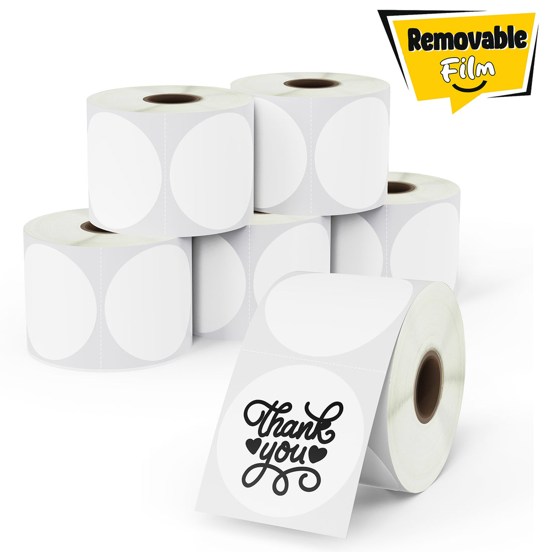 2" White Round Removable Film Labels