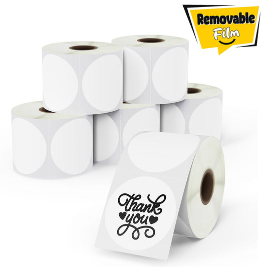 2" White Round Removable Film Labels