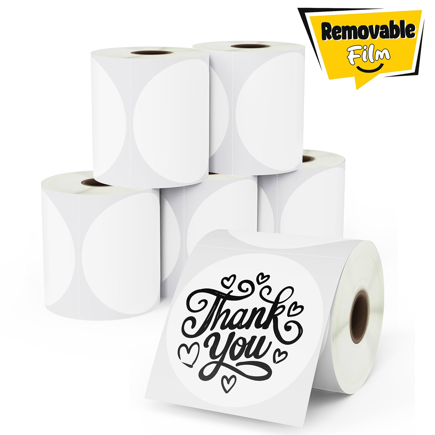 3" White Round Removable Film Labels
