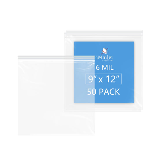 6 Mil 9" x 12" Thick Zip Bags 50 Pack Durable Reusable