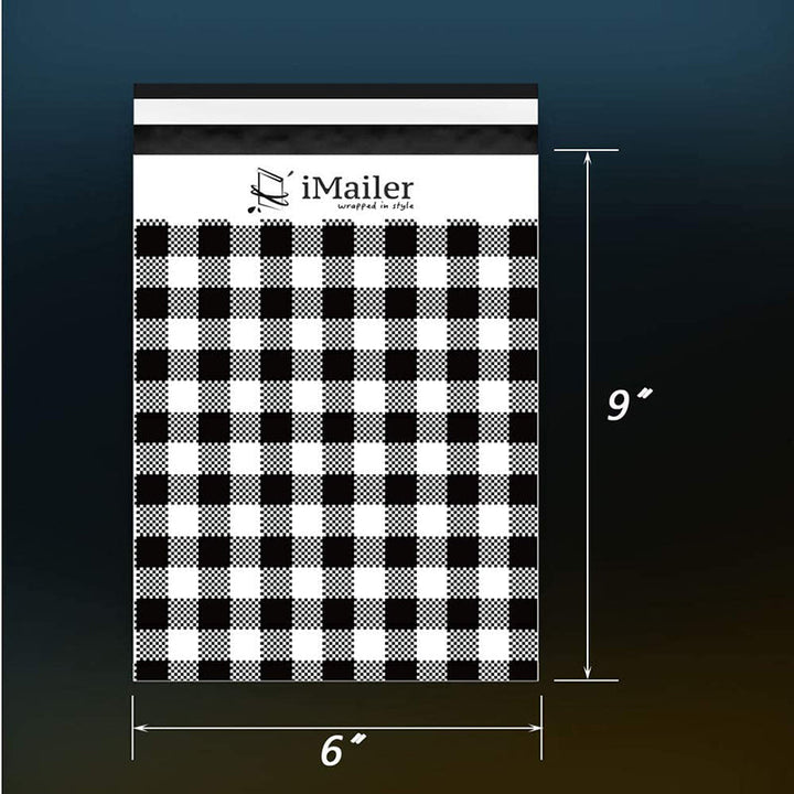 Imailer Mailing Shipping Bags with Self Seal Strip Poly Mailers Black Gingham Plaid Shipping Bags