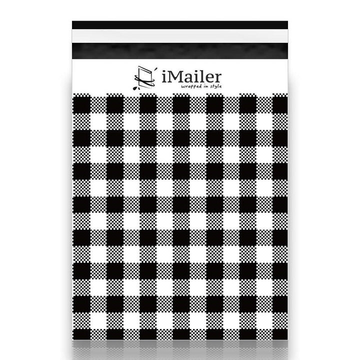 Imailer Mailing Shipping Bags with Self Seal Strip Poly Mailers Black Gingham Plaid Shipping Bags