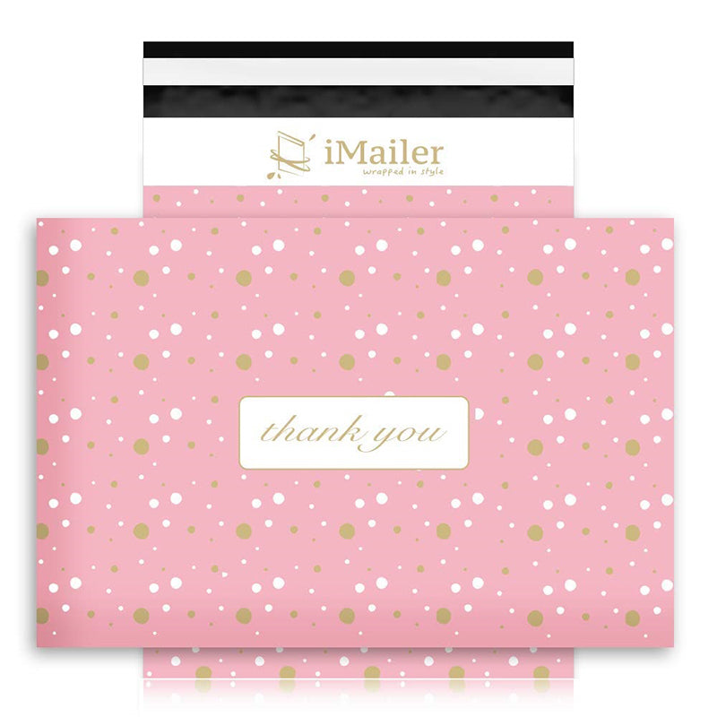 Imailer Mailing Shipping Bags with Self Seal Strip Pink Polka Dot - Thank You Poly Mailer Envelope