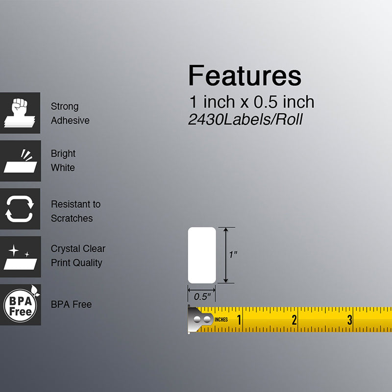 Zebra 1" x 0.5" Direct Thermal Labels 1" Core Small Labels