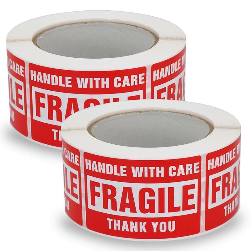 2" x 3" Handle with Care Fragile Thank You Shipping Label Stickers