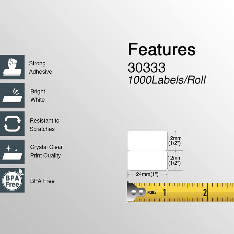 DYMO 30333 2-Up Labels 1/2" x 1" Extra Small Multipurpose Labels