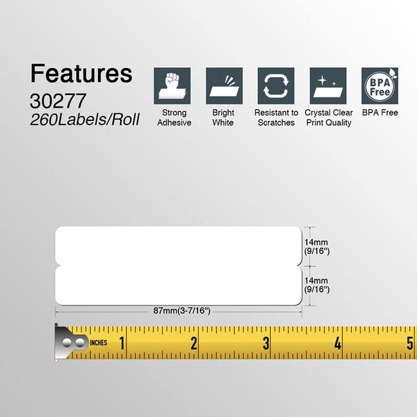 Dymo Printer Compatible 30277 File Folder Labels 2-up, 9/16 x  3-7/16” - 260 Labels Per Roll