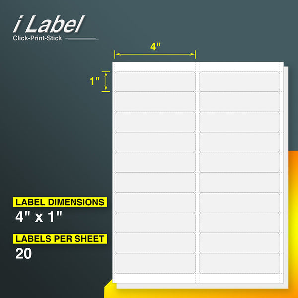 20UP 4" x 1" Address Labels for Laser & Inkjet Printers