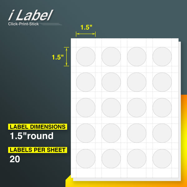20UP 1.5" Round Labels for Laser & Inkjet Printers