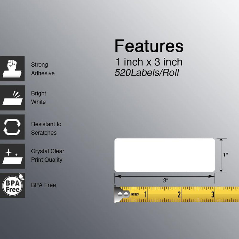 Zebra 1" x 3" Direct Thermal Labels Barcode & Address Labels