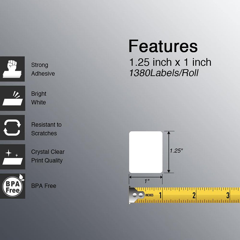 Zebra 1.25" x 1" UPC Barcode & Address Labels Direct Thermal Labels