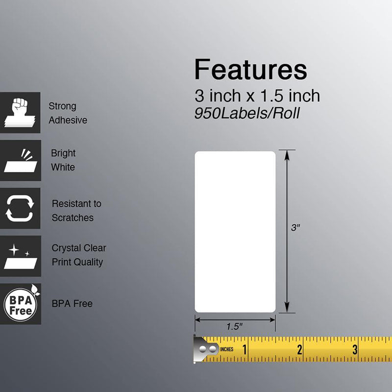 Zebra 3" x 1.5" Barcode Shipping & Address Labels Direct Thermal Labels