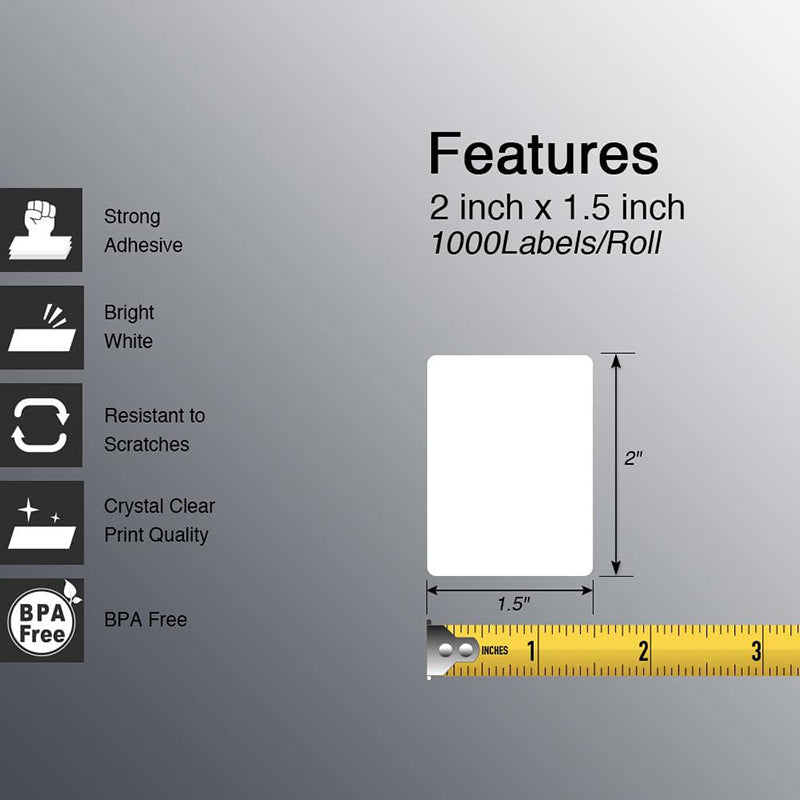 Zebra 2" x 1.5" UPC Barcode & Address Labels Direct Thermal Labels