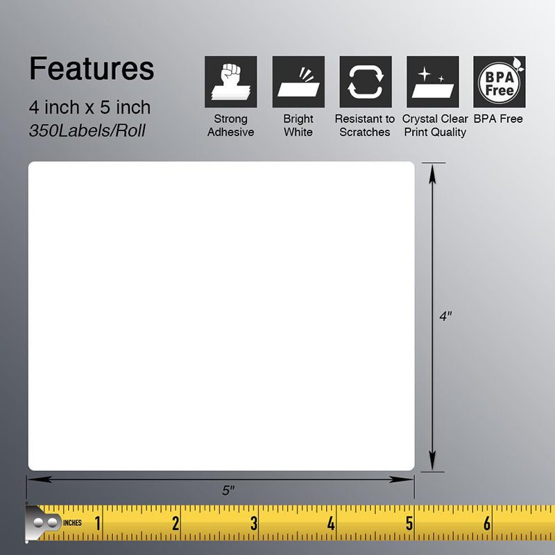 Zebra 4" x 5" Large Shipping & Multipurpose Labels Direct Thermal Labels