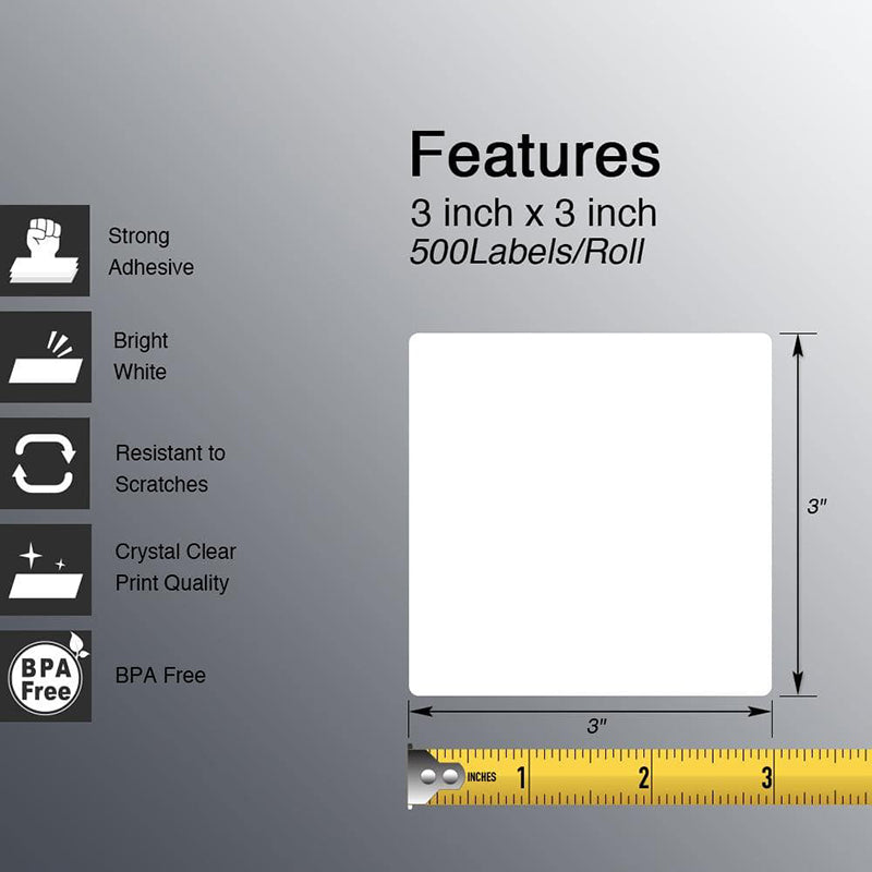 Zebra 3" x 3" Multipurpose & Large Square Labels Direct Thermal Labels