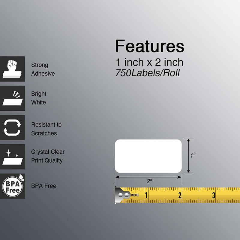 Zebra 1" x 2" Barcode & Address Labels Direct Thermal Labels